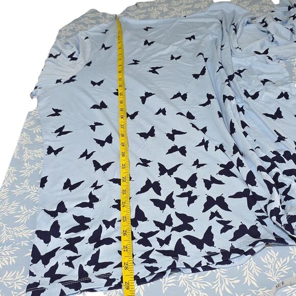 Belle by Kim Gravel Womens Sz 1X Blue Butterfly Stretchy Lace Bell Sleeve Top - Picture 9 of 11